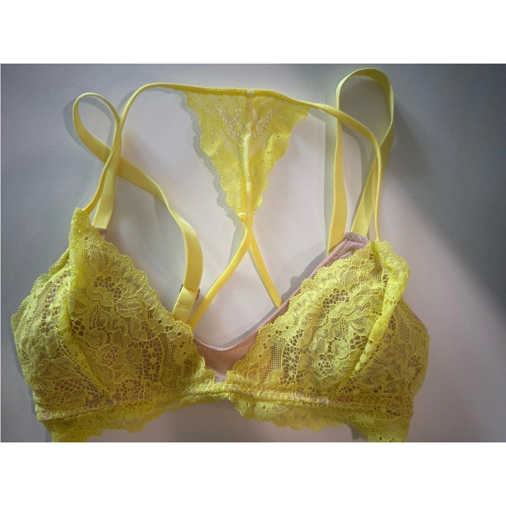 TellTale XS Bra Yellow Bralette Racerback Fitness Yoga Golf Gym XS Lace